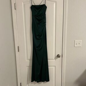 Windsor Emerald Green Satin Backless  Prom Dress